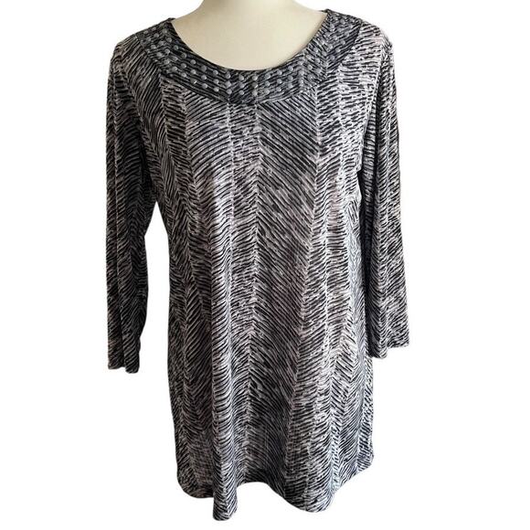 Effortless Style by Citiknits Gray & Black Abstract Print Blouse Size Small Boho - Picture 16 of 16